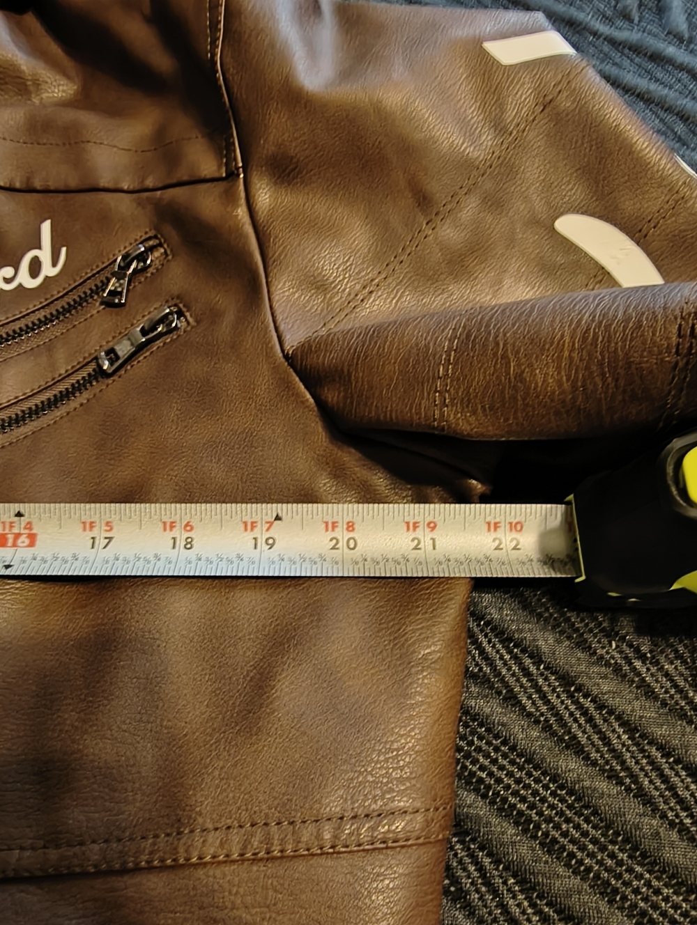 Woman's Brown Hooded Faux Leather Jacket with Ford Patch - Picture 11 of 14